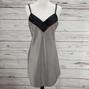 Lily Of France Vintage Satin Hounds Tooth V-Neck Slip Night Gown Size Medium